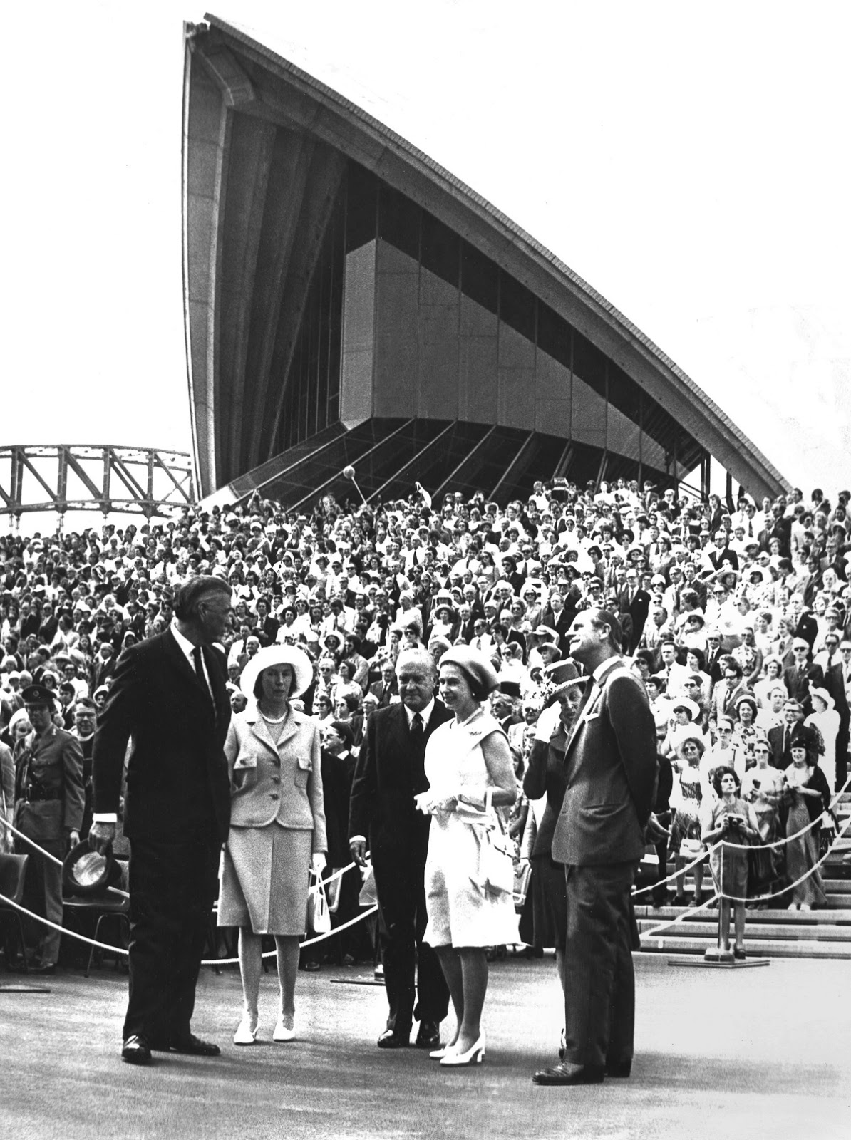 Queen Elizabeth II attending the opening ceremony. Photo: vintage